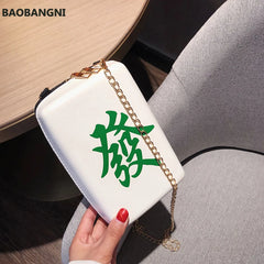 Mahjong Tiles Shoulder Bag Woman Bags Personality Print PU Material Flap
