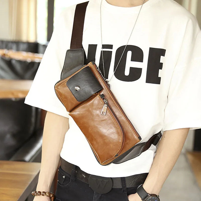 Men Waist Bag Casual Chain Bananka Bags Zipper Chest Fanny Pack