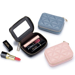 Small Makeup Bag Organizer with Mirror Lipstick Pocket Coin Purse Wallet