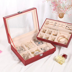 Double-layer PU Jewelry Box Cosmetic Organizer