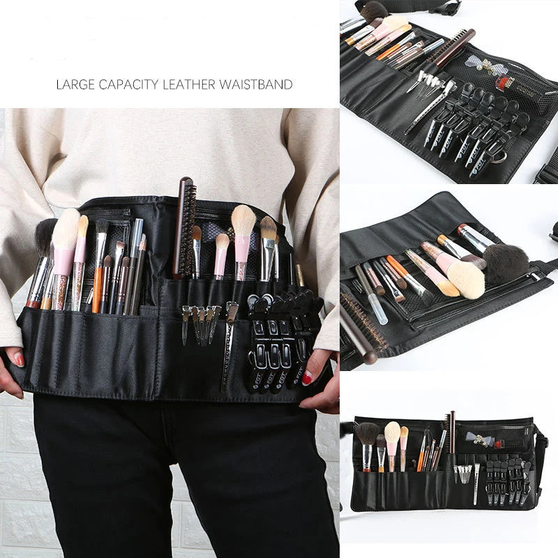 Makeup Brush Belt Waist Bag Large Capacity Leather Case
