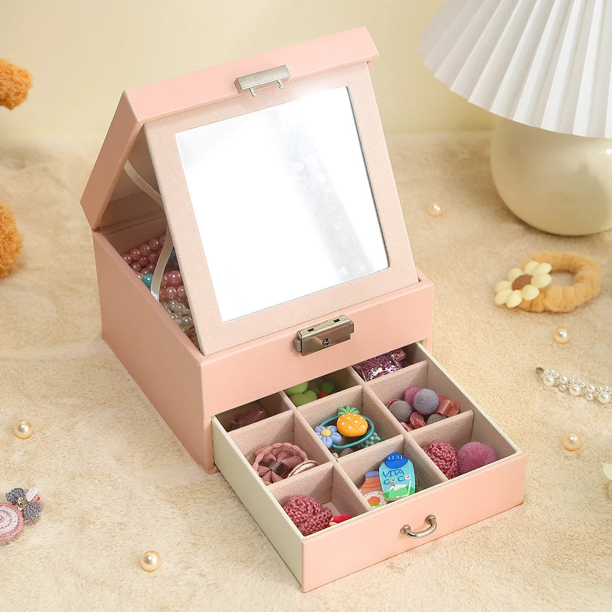 Children's Makeup Storage Box Pink Girl Bracelet Large Capacity
