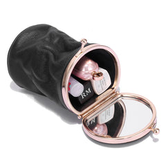 Retro Leather Mini Makeup Bag with Mirror