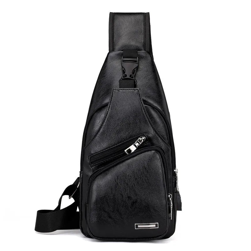 Men's Crossbody Phone USB Charging Bag Leather Shoulder Anti-theft Travel Pack