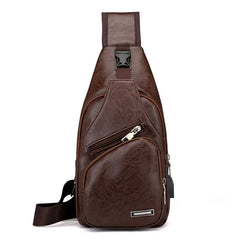Men's Crossbody Phone USB Charging Bag Leather Shoulder Anti-theft Travel Pack