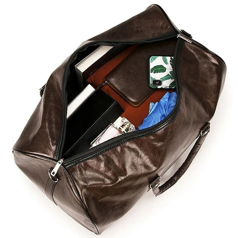 Men's Large Leather Travel Bag Duffle Gym Handbag Shoulder Bag