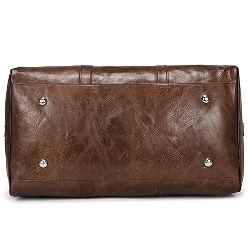 Men's Large Leather Travel Duffle Bag with Shoe Compartment