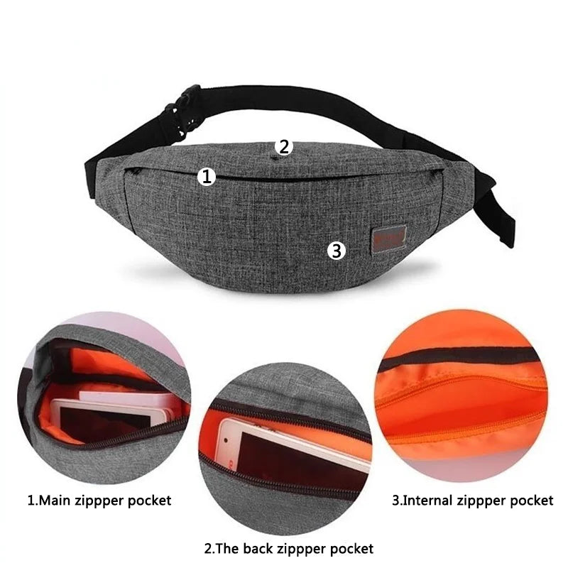 Canvas Hip Bag Waist Pack Fanny Pouch for Men and Women