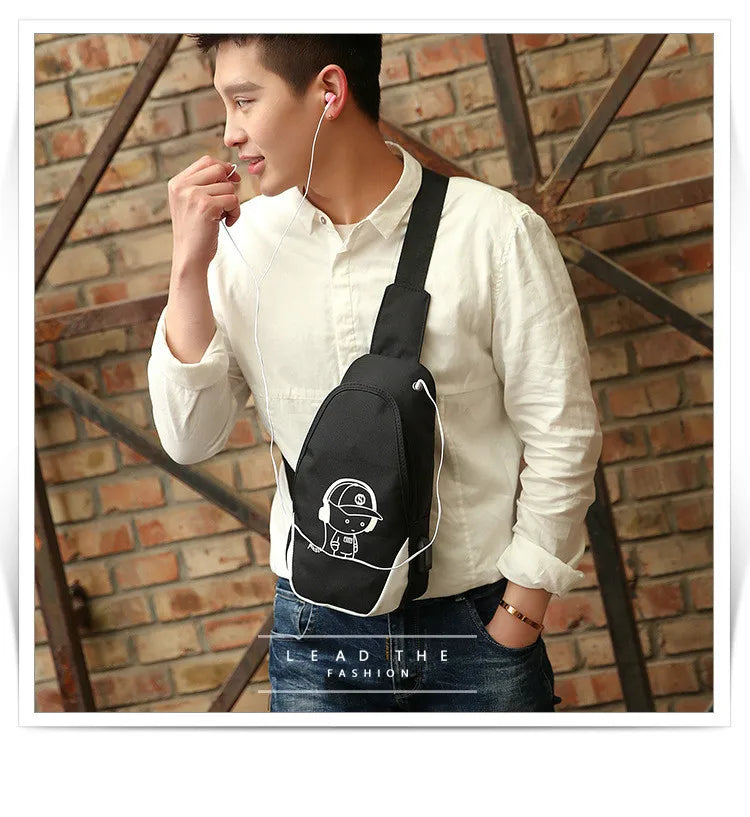 Luminous One Shoulder Bag USB Crossbody Strap Anti Theft Chest Bag