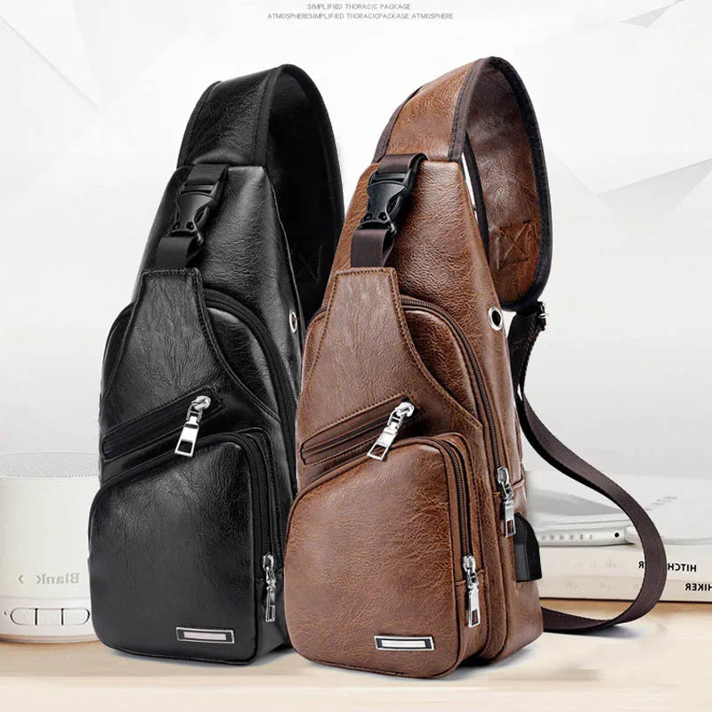 Men's Shoulder Bag USB Charging Crossbody Anti Theft Chest Waist Pack