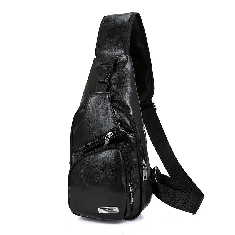 Men's Crossbody Chest Bag USB Charging Anti-Theft Vintage Travel Pack