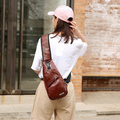 Men's Crossbody Chest Bag USB Charging Anti-Theft Vintage Travel Pack