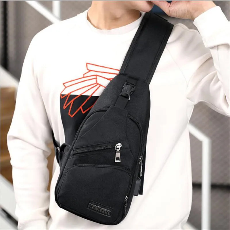 Men's Shoulder Bag USB Charging Crossbody Anti Theft Chest Bag School Travel