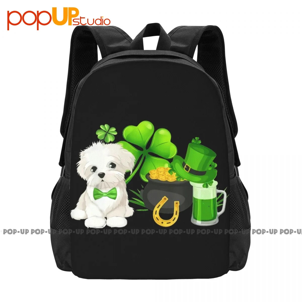 Maltese St Patricks Irish Clover Gift Dog Lover Backpack