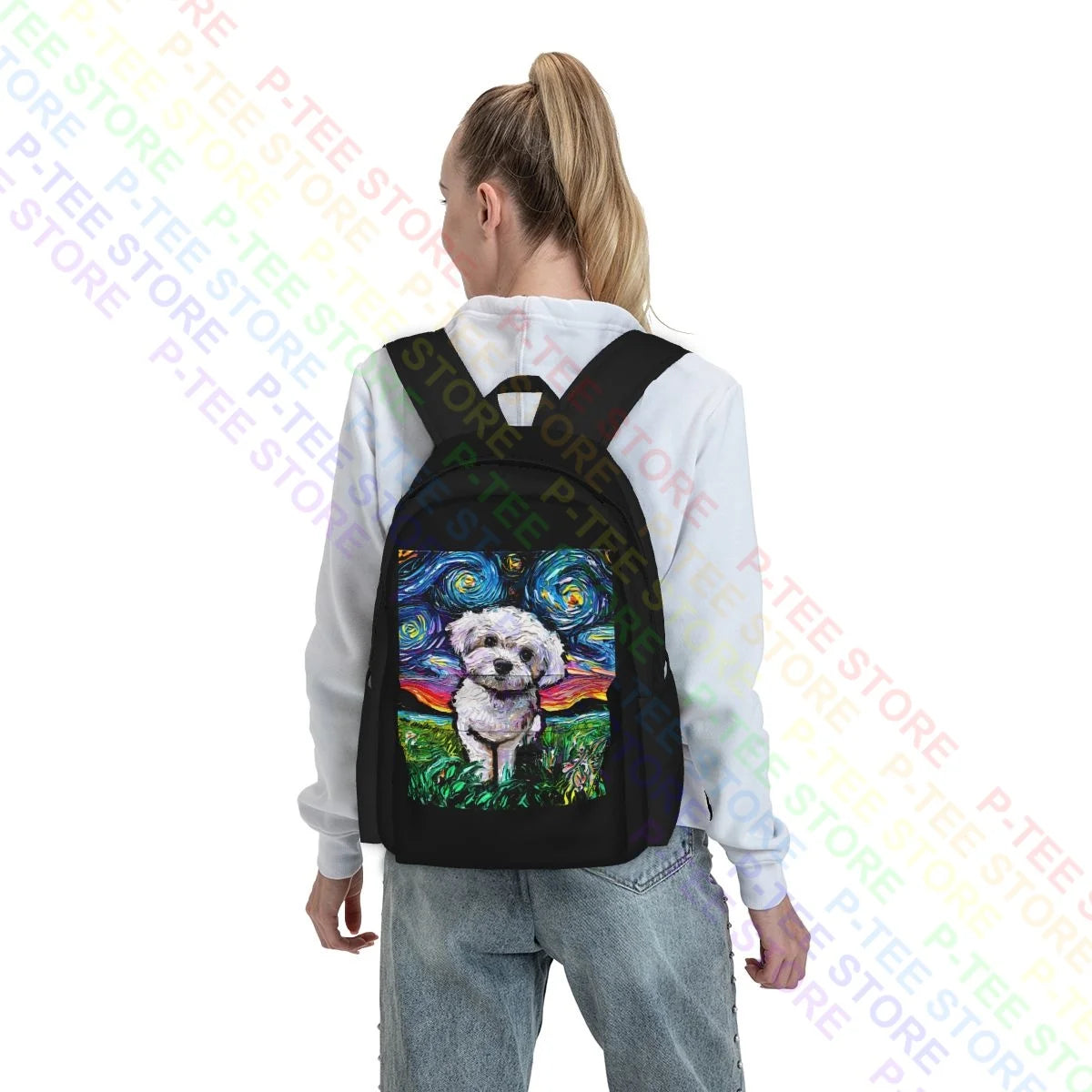 Maltipoo Starry Night Maltese Poodle Dog Art Large Backpack Print Bag