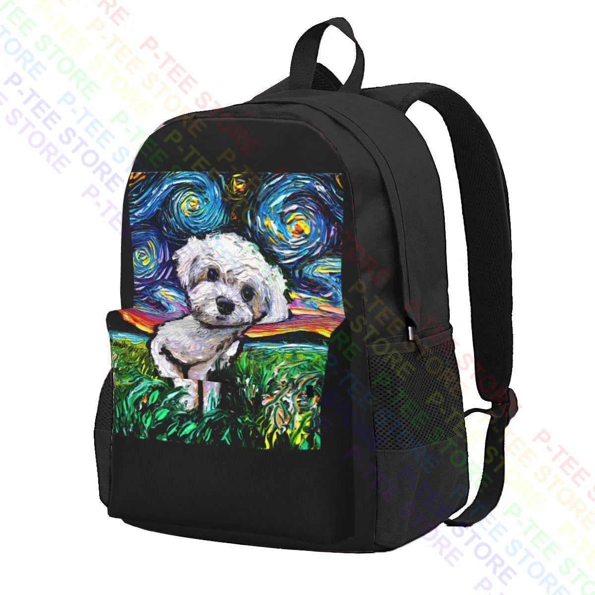 Maltipoo Starry Night Maltese Poodle Dog Art Large Backpack Print Bag