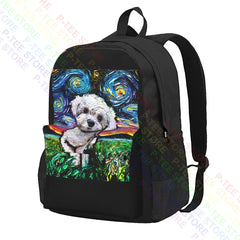 Maltipoo Starry Night Maltese Poodle Dog Art Large Backpack Print Bag