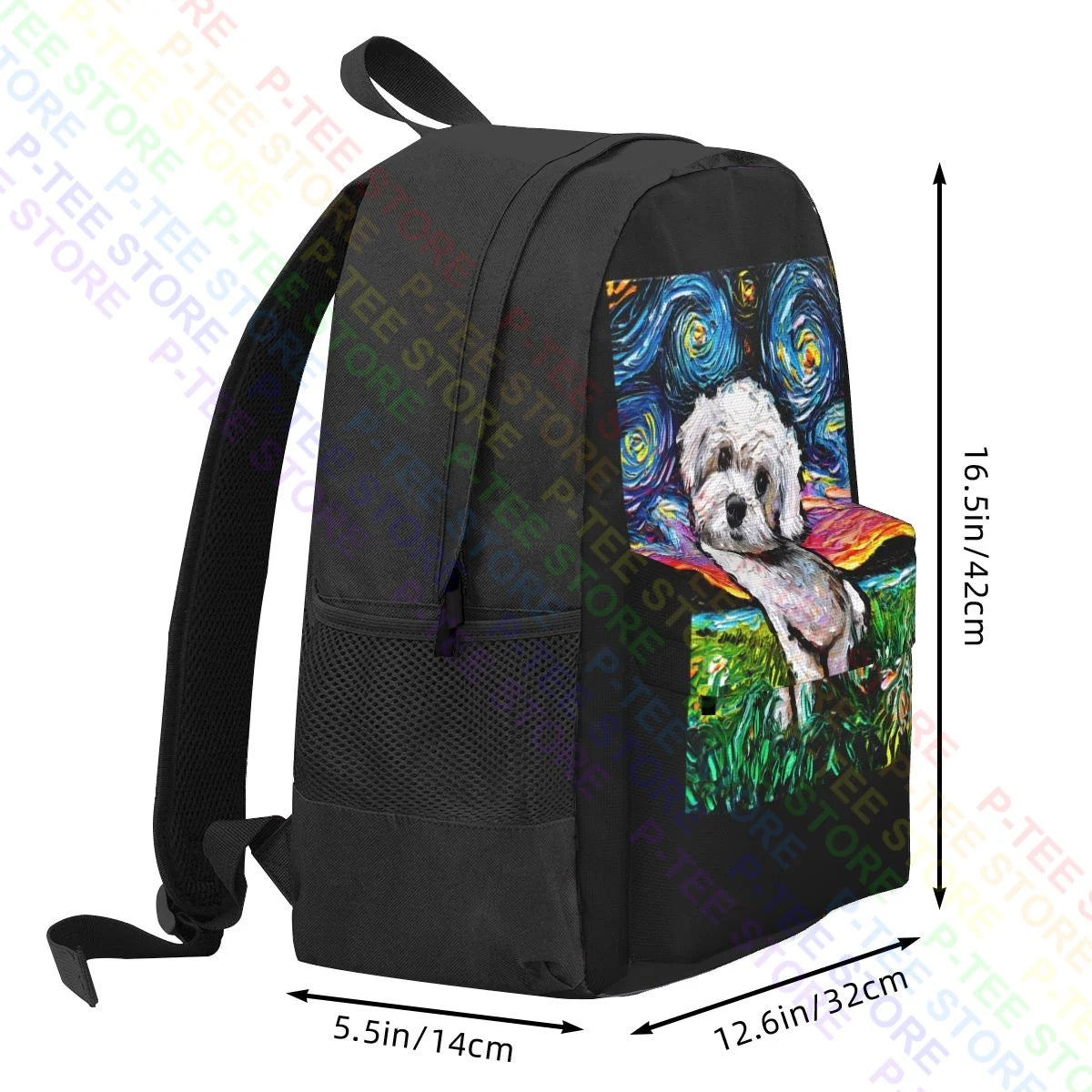 Maltipoo Starry Night Maltese Poodle Dog Art Large Backpack Print Bag