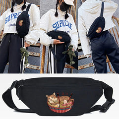Cat Ramen Print Waist Bag Shoulder Pack Outdoor Sports Crossbody Bag