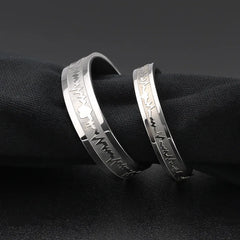 Titanium Steel Electrocardiogram Wave Ring Wedding Couples Rings