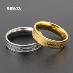 Titanium Steel Electrocardiogram Wave Ring Wedding Couples Rings