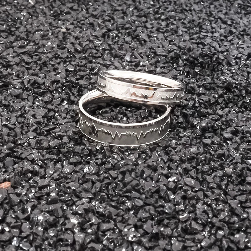 Titanium Steel Electrocardiogram Wave Ring Wedding Couples Rings
