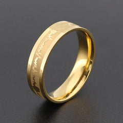 Titanium Steel Electrocardiogram Wave Ring Wedding Couples Rings