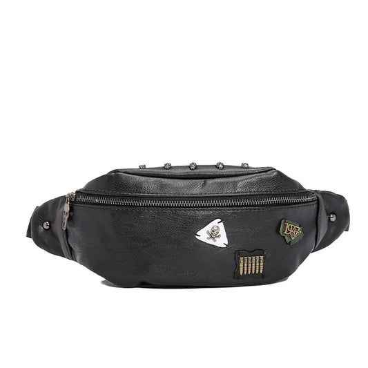 Leather Skull Chest Bag for Men Travel Crossbody Messenger Bag