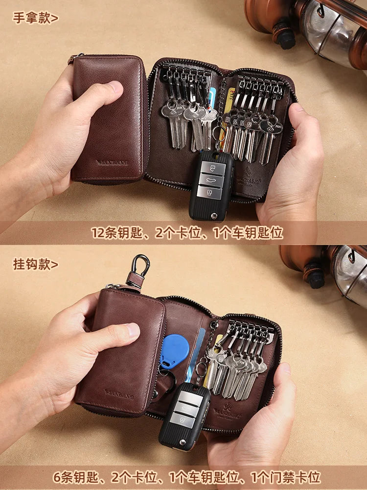 Vintage Leather Key Wallet Keychain Zipper Key Case Bag