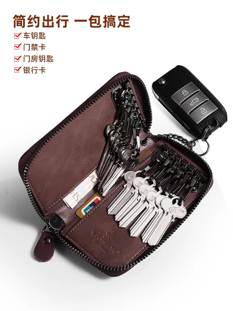 Vintage Leather Key Wallet Keychain Zipper Key Case Bag