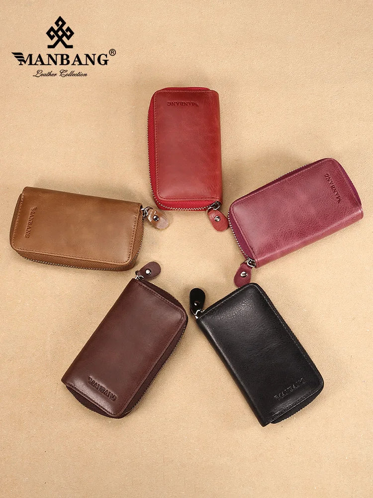 Vintage Leather Key Wallet Keychain Zipper Key Case Bag
