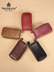 Vintage Leather Key Wallet Keychain Zipper Key Case Bag