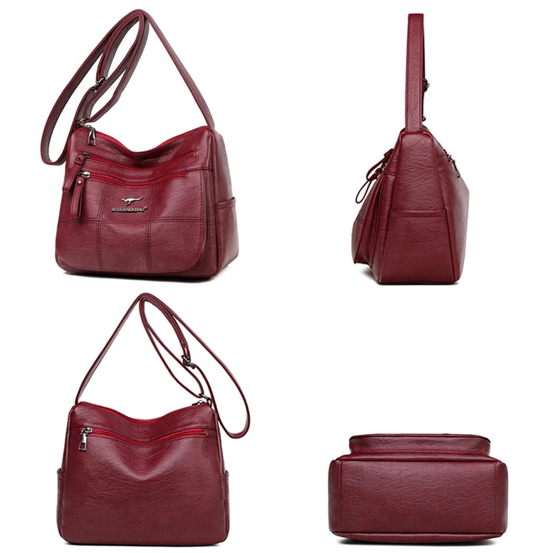 Soft Leather Crossbody Bag for Women with Multiple Pockets
