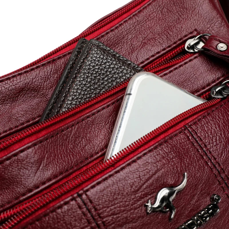 Soft Leather Crossbody Bag for Women with Multiple Pockets