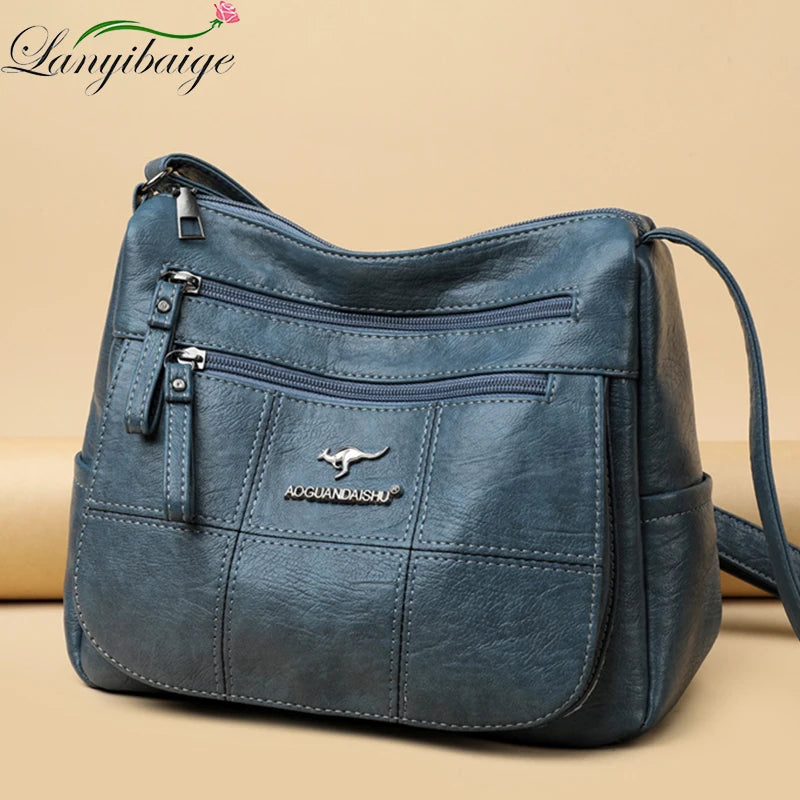 Soft Leather Crossbody Bag for Women with Multiple Pockets