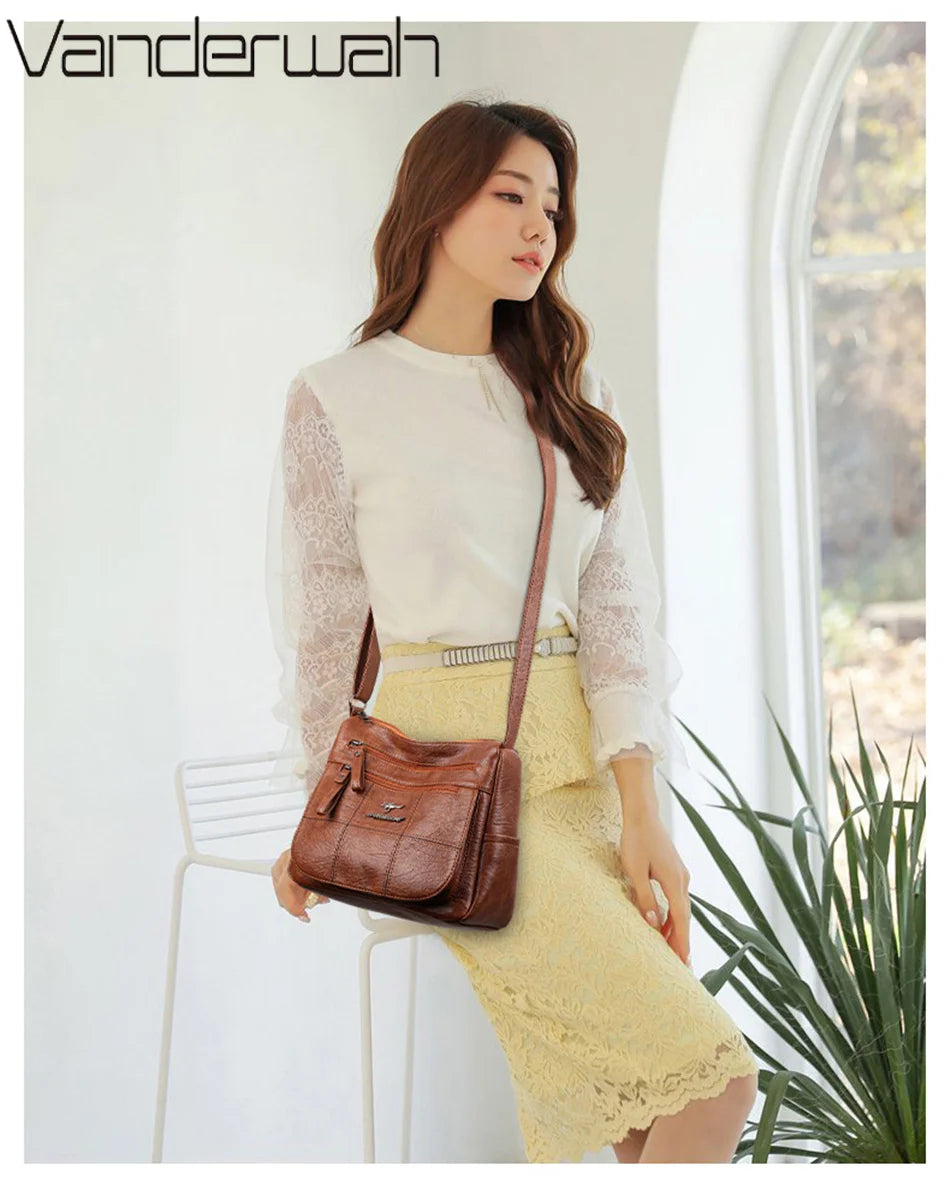 Women's Leather Shoulder Crossbody Bag Winter Style Messenger Handbag