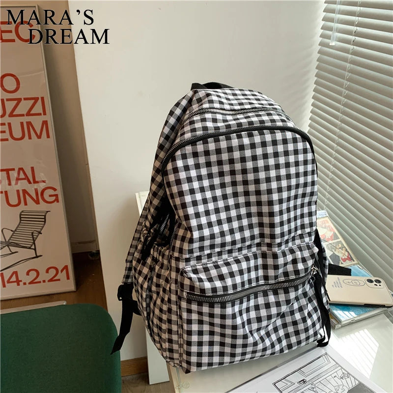 Mara's Dream Backpack Women Nylon Plaid Computer Bag Student