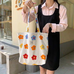 Mara's Canvas Shoulder Bag Large Capacity Reusable Shopping Tote Floral Handbags