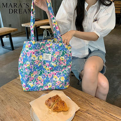Mara's Canvas Shoulder Bag Large Capacity Reusable Shopping Tote Floral Handbags