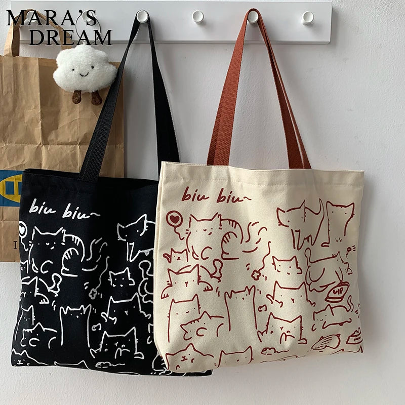 Mara's Dream Canvas Cat Handbag Tote Bag Eco Shoulder Bag