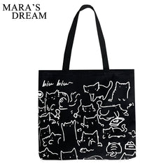 Mara's Dream Canvas Cat Handbag Tote Bag Eco Shoulder Bag