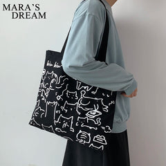 Mara's Dream Canvas Cat Handbag Tote Bag Eco Shoulder Bag