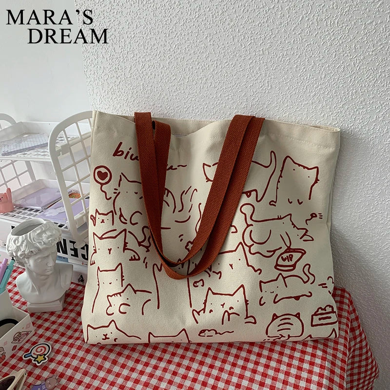 Mara's Dream Canvas Cat Handbag Tote Bag Eco Shoulder Bag