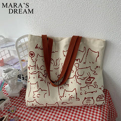 Mara's Dream Canvas Cat Handbag Tote Bag Eco Shoulder Bag