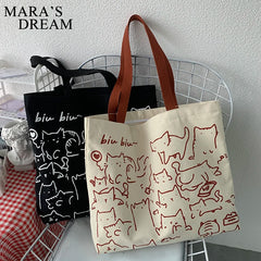 Mara's Dream Canvas Cat Handbag Tote Bag Eco Shoulder Bag
