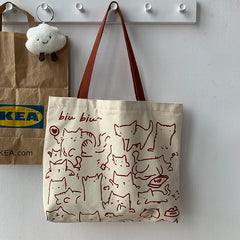 Mara's Dream Canvas Cat Handbag Tote Bag Eco Shoulder Bag