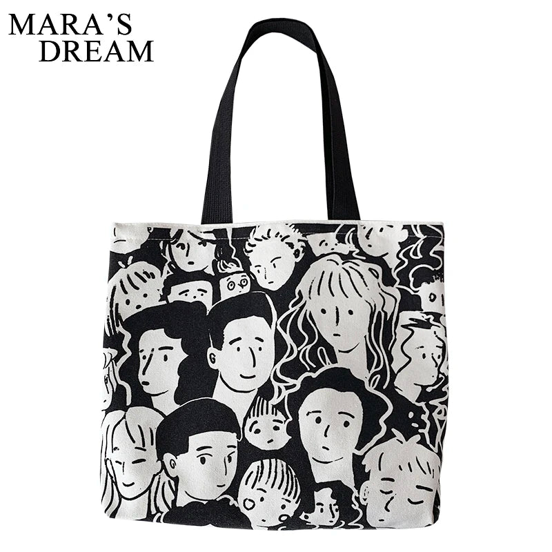 Mara's Dream Cartoon Painting Tote Shopping Bags Large Canvas Shoulder Bags