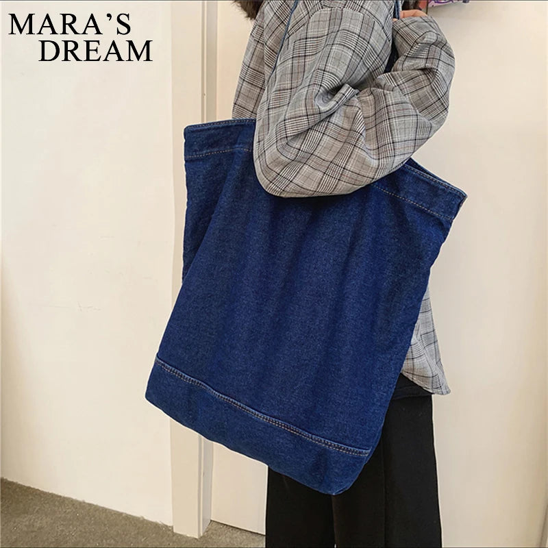 Mara's Denim Shoulder Bag Large Capacity for Women - Travel Casual Handbag