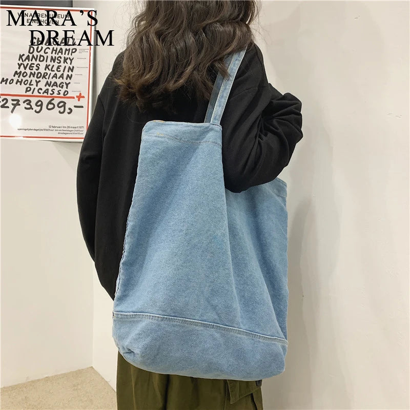 Mara's Denim Shoulder Bag Large Capacity for Women - Travel Casual Handbag