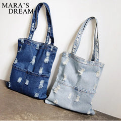 Mara's Dream Women Denim Bag Large Capacity Cowboy Handbag Durable Eco-Friendly